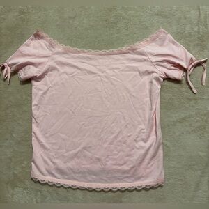 Beverly and Beck Pink Off-Shoulder Lace Trim Top